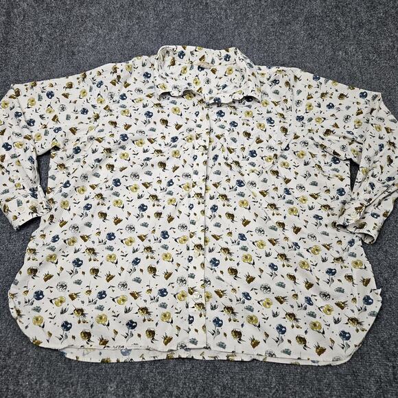 Duluth Trading Co Shirt 2XL XXL Cream Floral Hawaiian Button Up Long Sleeve - Picture 1 of 6